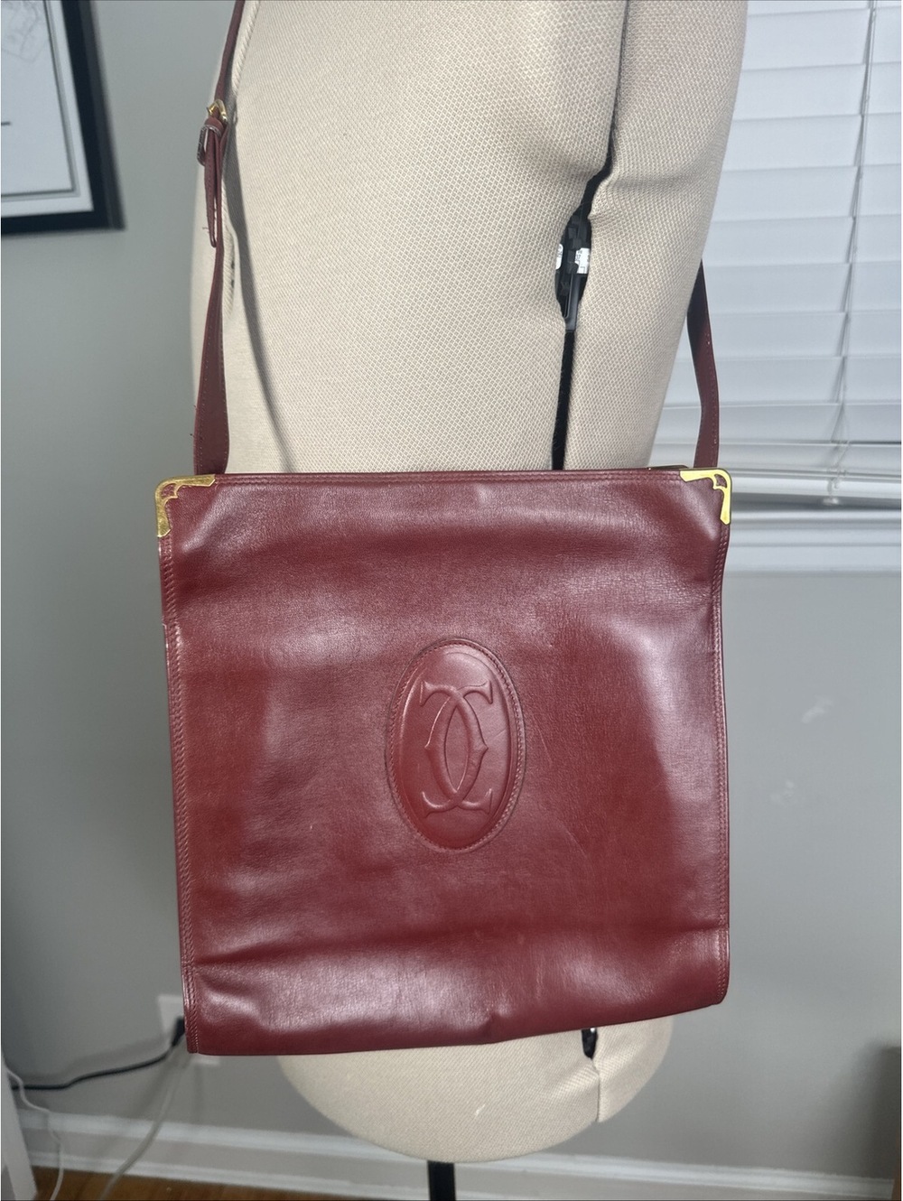 Vtg 80s Cartier Must De Cartier Bordeaux Leather Bag France
